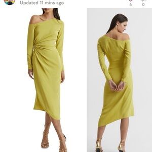 Reiss Nadia drape lime green midi dress size 0